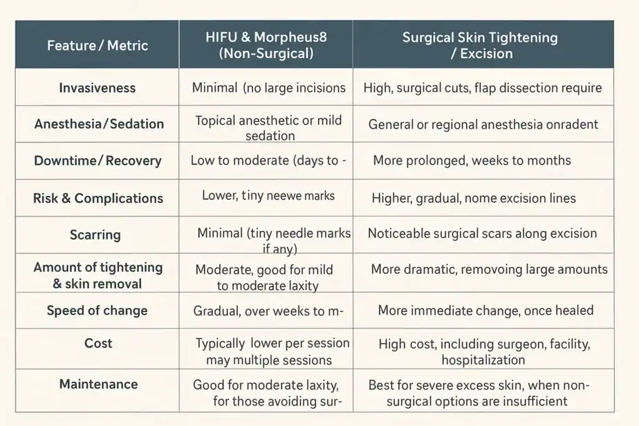 Table showing benefits of Lipo Freeze 2 U Isle of Isla treatments for skin tightening following weight loss injections.